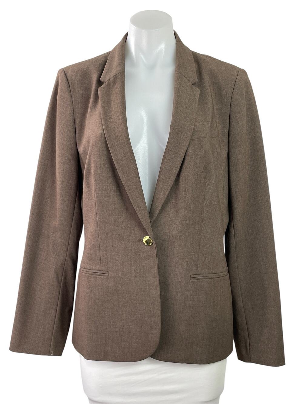 Calvin Klein Brown Long Sleeves Classic Single Button Blazer Coat Jacket Size 12